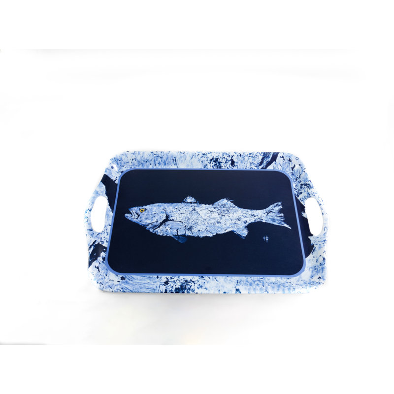 Poisson blanc sur un plateau en mélamine bleu marine | Bord de mer