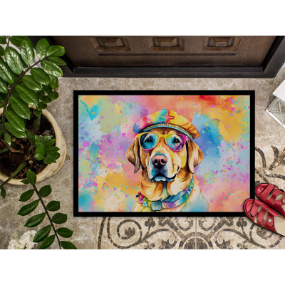 Tapis intérieur / extérieur jaune 24 x 36 Hippie Dawg