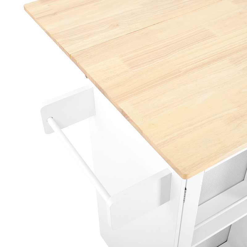 Chariot de rangement mobile pour cuisine avec abattant, 2 tiroirs, boîte de porte, porte-serviettes, support à épices, blanc, bois d'ingénierie à haute densité, plateau de table sur roulettes de 30,13 po de largeur, armoire, blanc