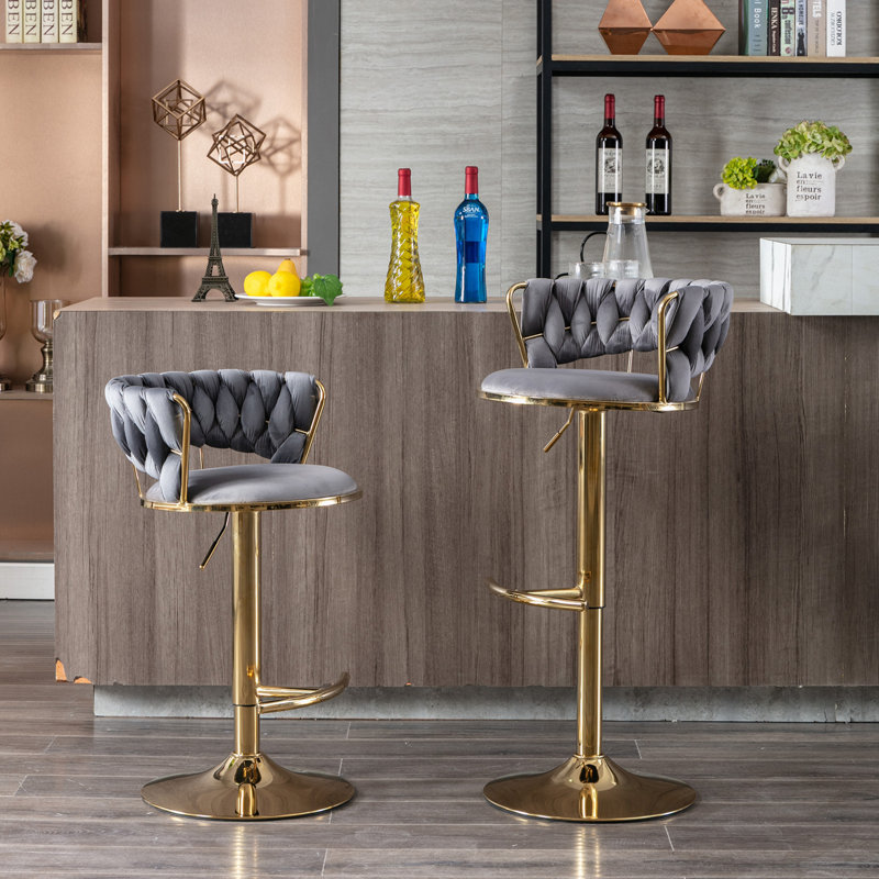 Swivel Upholstered Velvet Adjustable Height Counter Stool, Gray