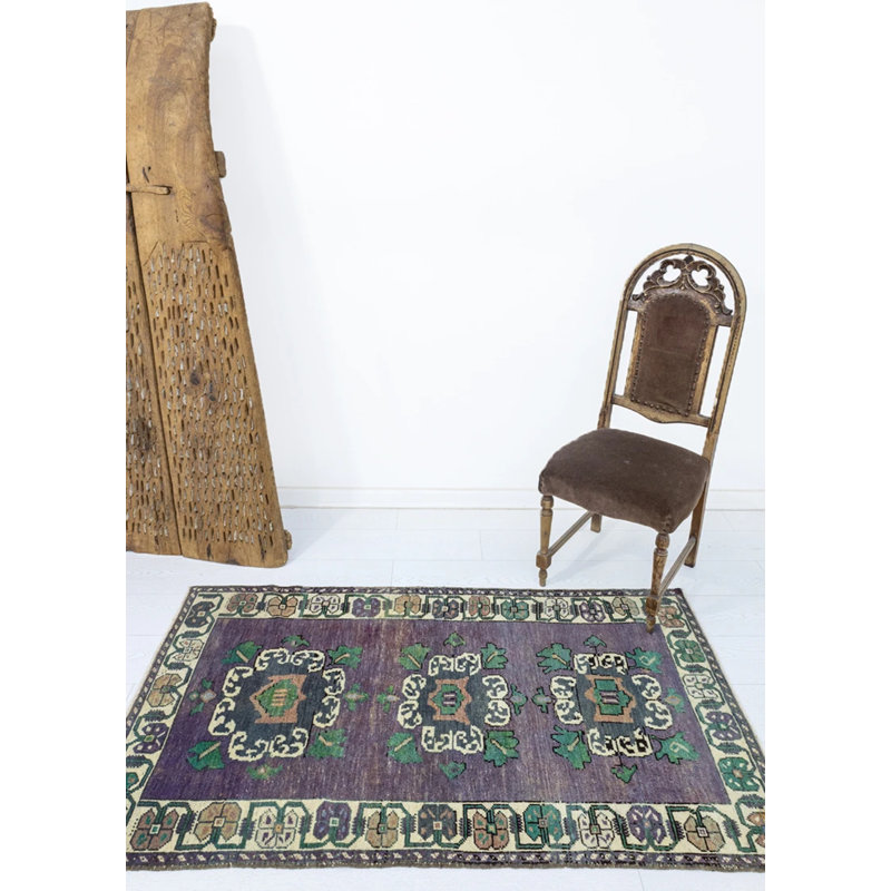 Vintage One-of-a-Kind 3'1" X 5'3" 1960s Wool Area Rug Purple