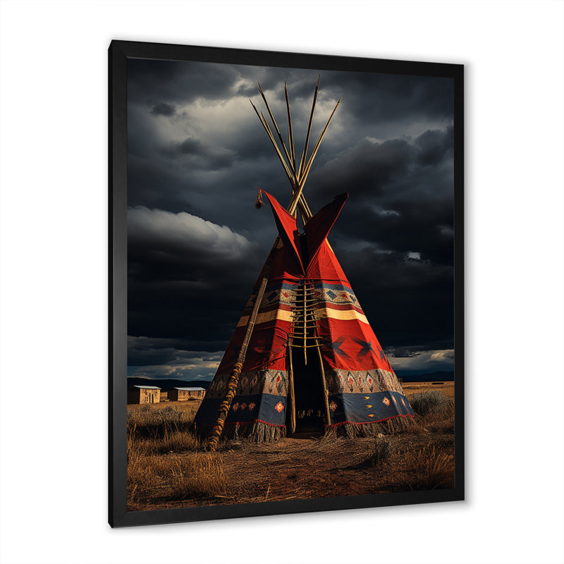 Tipi de voyage rouge des tribus - reproduction sur toile, H 20 po x l 12 po x P 1 po, Cadre photo noir