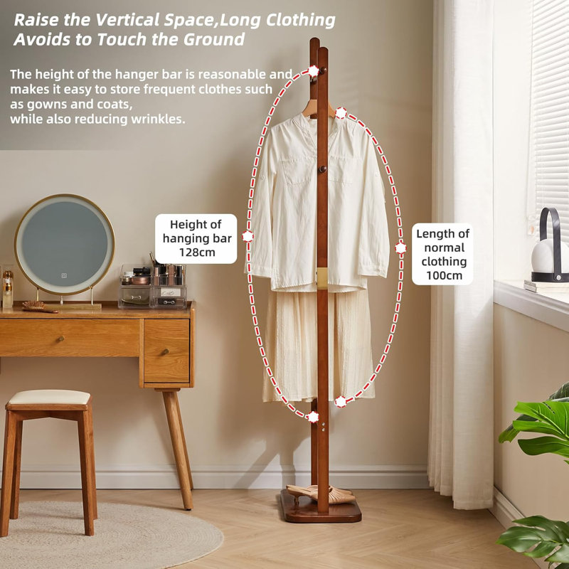 Coat Rack Tree Stand With Very Sturdy Base, Freestanding Small Clothes Rack Heavy Duty, Garment Hanging Racks For Kids And Adults, Space Saving Brown