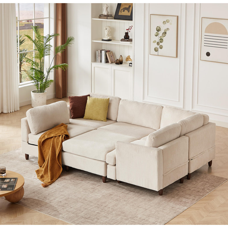 Canapé modulaire moderne, canapé convertible 6 places, Beige