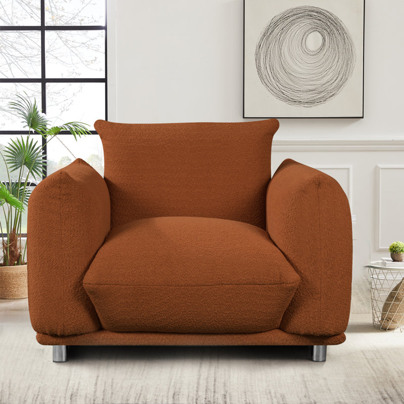 Fauteuil d'appoint rembourré Tranay, Laine d'agneau brune