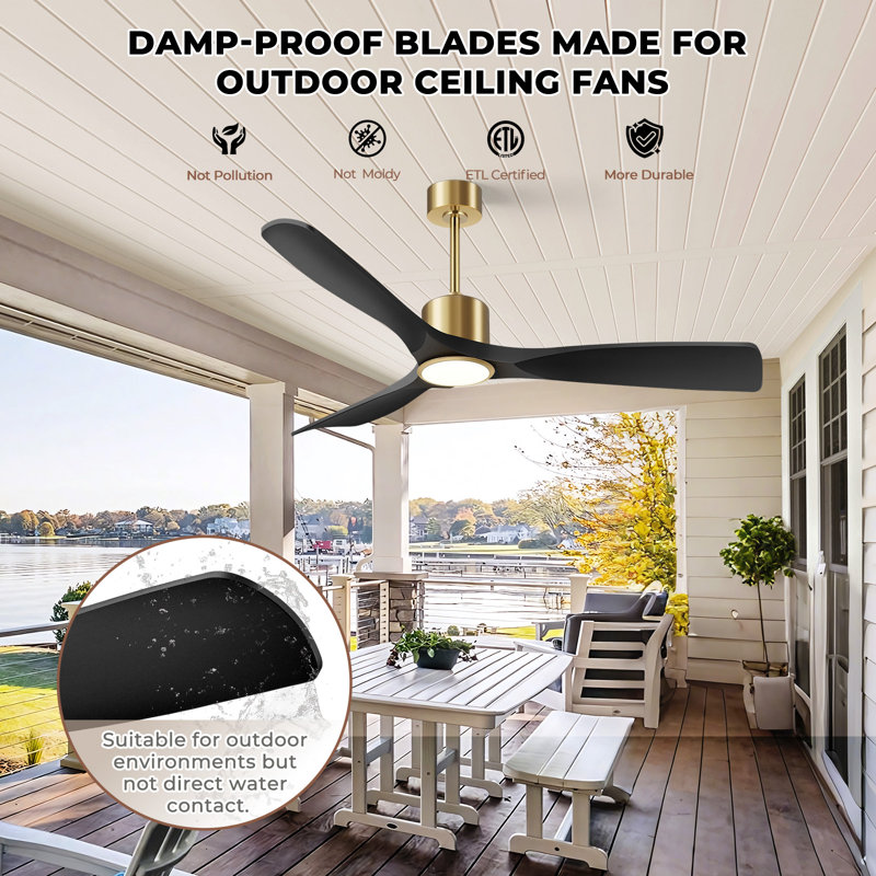 Ventilateur de plafond intelligent 52 po avec lumière, 3 pales en ABS, télécommande à 6 vitesses et commande vocale APP, 3CCT, à intensité variable, moteur réversible BLDC