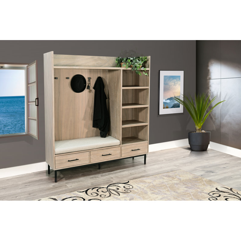 Jenny Light Brown Wood Hall Tree with Storage Bench