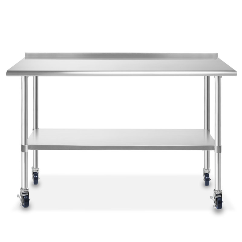 Stainless Steel Prep Table with Backsplash, Undershelf, and Caster Wheels, 39.5" H x 24" W x 60" L
