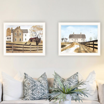 Decor 4U Living Room Wall Hanging Art, 2 Grandpa's Barn, Autumn Afternoon White Framed, , Bedroom, Multicolor Wood Paper Art For Home By 4U, Room,