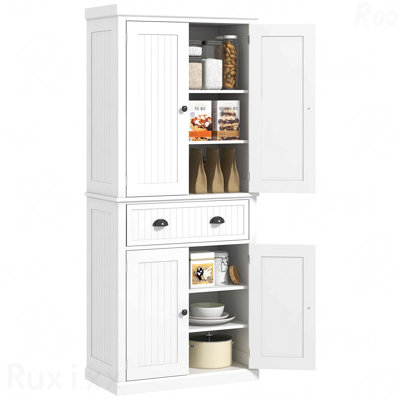 Garde-manger blanc de 72 po - Armoire de rangement haute, armoire autoportante, tiroir, portes, tablettes réglables