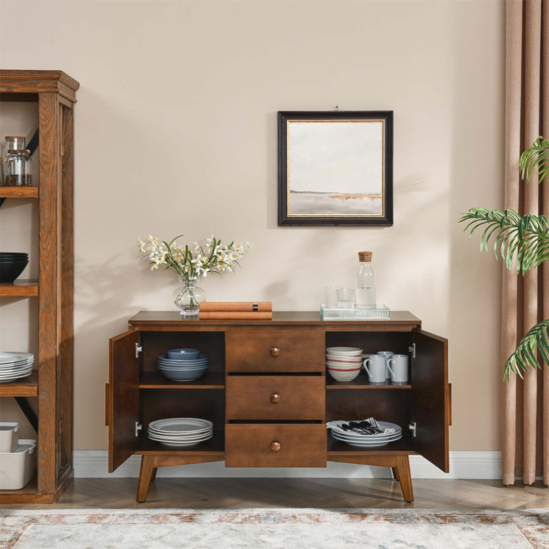 Buffet Mid-Century moderne avec rangement, armoire spacieuse pour la cuisine et le salon, console polyvalente
