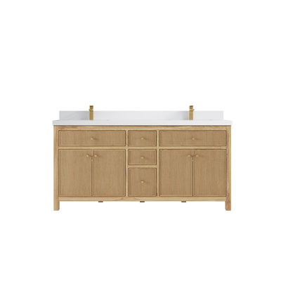 Sonoma Teak 72'' Double Bathroom Vanity with Solid Surface Top
