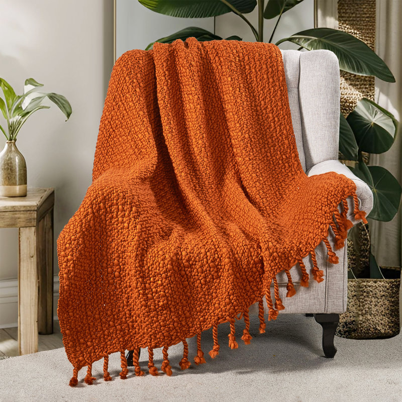 Knitted Throw Blanket, Rust