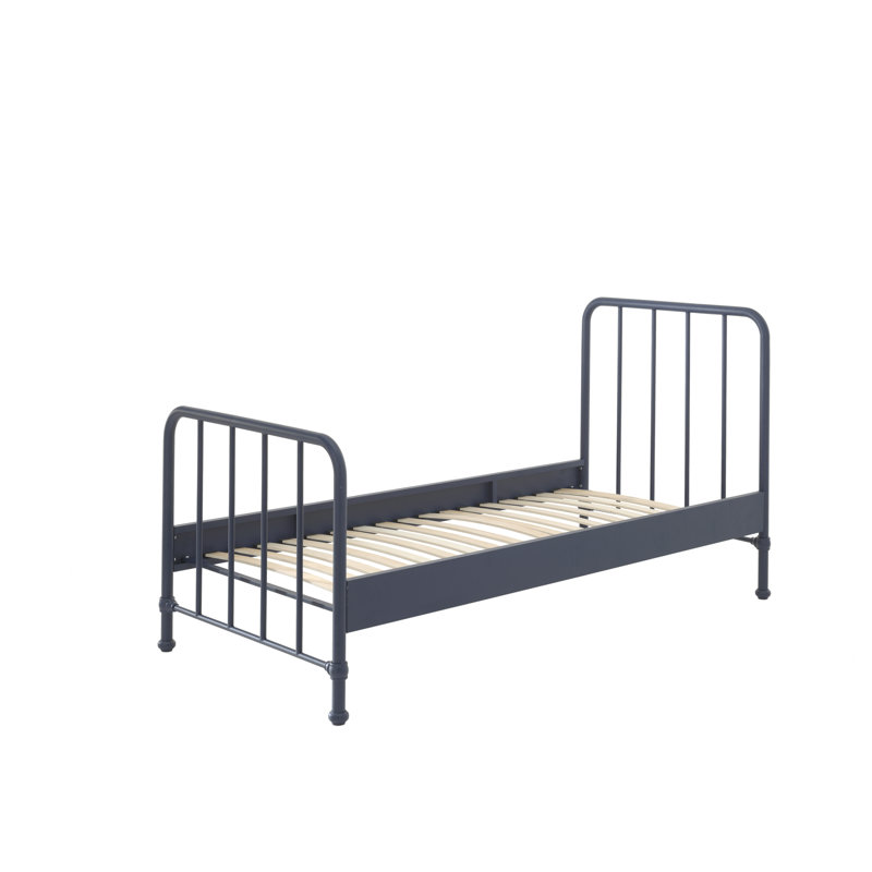 BRONXX Metal Bed In Cool Look Black Matt, Lying Surface 90 X 200 Cm, Blue