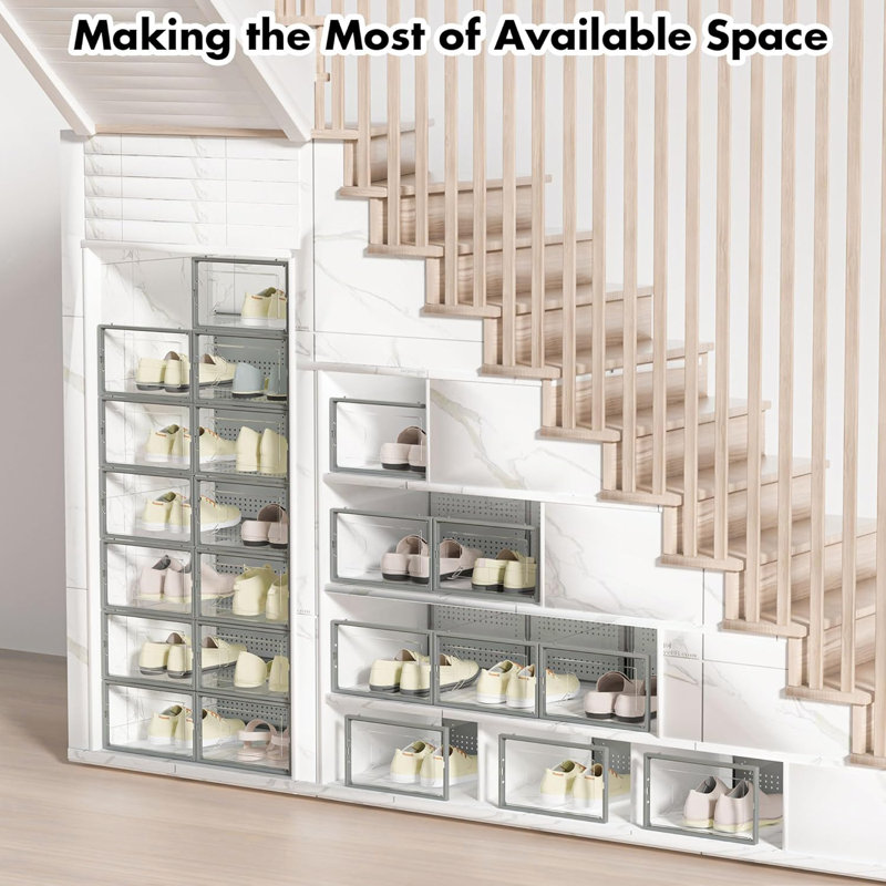 Boîtes de rangement pour chaussures en plastique transparent, paquet de 15 organisateurs de chaussures empilables avec emboîtement, étagère à chaussures pliable avec couvercles pour placard et organisation à domicile