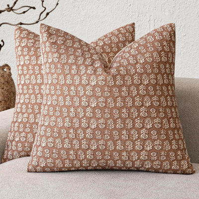 2 Pack 20x20 Inch Light Orange Brown Vintage Floral Pillow Covers Boho Farmhouse Decor