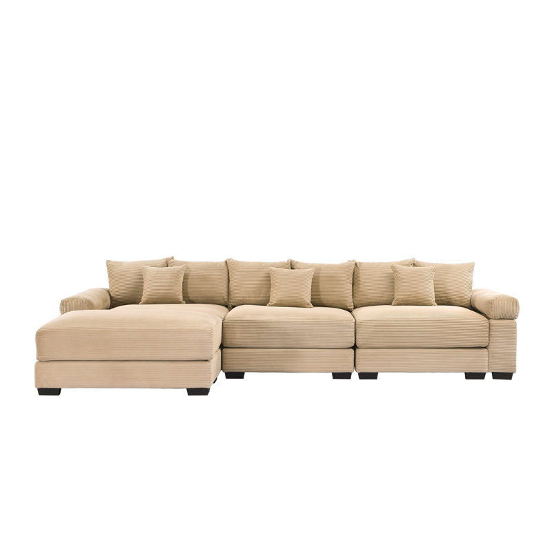 Canapé modulaire surdimensionné en forme de L de 130 po en forme de L avec repose-pieds et 9 coussins décoratifs, canapé en velours côtelé doux
