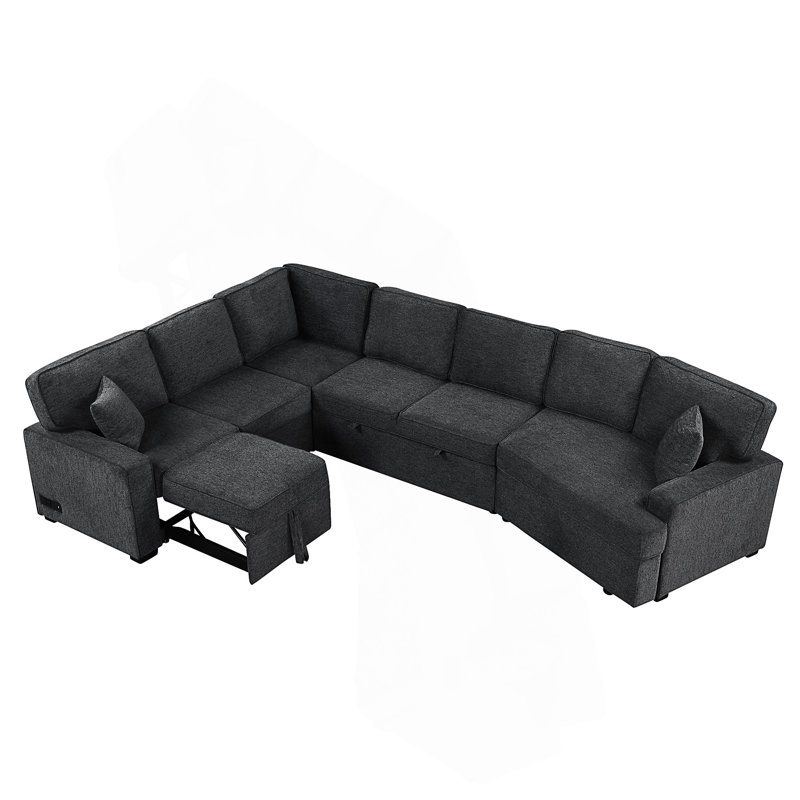 126" L-Shaped Sofa Sectional Sofa Couch Pull-Out Sofa Bed With Charging Devices And Cup Holders For Living Room