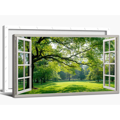 «Open Window Spring», art mural sur toile nature avec des impressions de paysage d'arbre luxuriant, œuvre d'art de paysage serein, 24 x 48 po