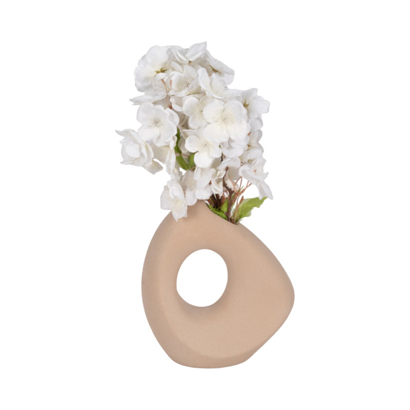 Decorative Vase Stoneware Ceramic Modern Sculptural Accent with Circular Open Center and Contemporary Artistic Silhouette for Glam Inspired Design Displays and Modern Style Arrangements