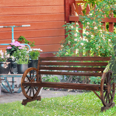 55" Wooden Wheel Bench Outdoor by Loon Peak