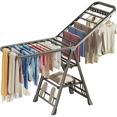 Heavy-Duty Clothes Drying Rack Foldable With Wheels, Extra-Thick Metal Laundry Dryer Stand, Large Free-Standing Indoor & Outdoor Windproof Design