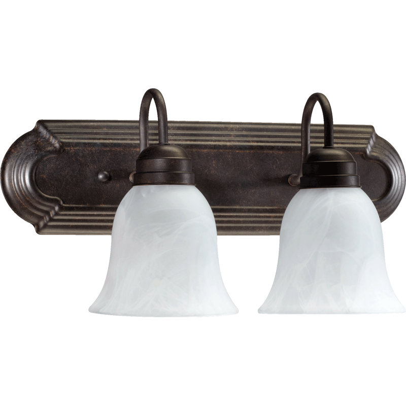 Éclairage pour salle de bain 2 lumières Davian, 100 watts, Blanc faux Verre albâtre, Sienna grillée