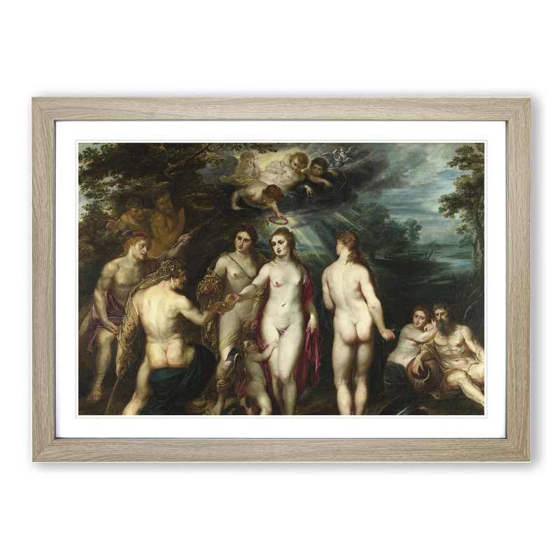 Judgement of Paris by Peter Paul Rubens - Picture Frame Painting, Oak Framed, 27cm H x 36cm W x 2cm D