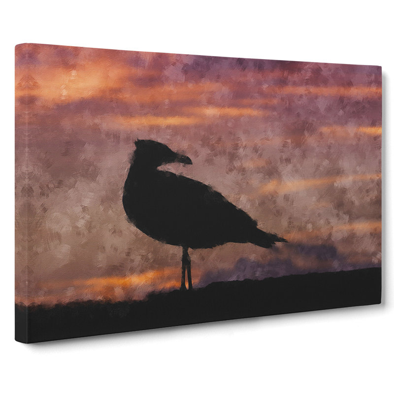 Seagull And Purple Sunset - Wrapped Canvas Painting, 35cm H x 50cm W x 3cm D
