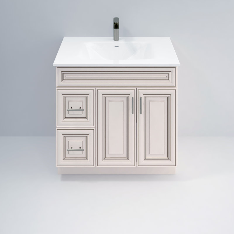 Ensemble de meuble-lavabo 36 po avec lavabo en résine de polyuréthane, Blanc antique