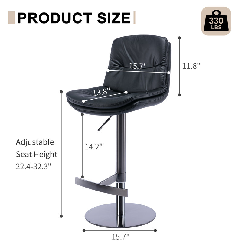 Adjustable Height Swivel Bar Stool with Titanium Steel Frame and Napa Leather Style Eco-Friendly Double Layer Seat Cushion