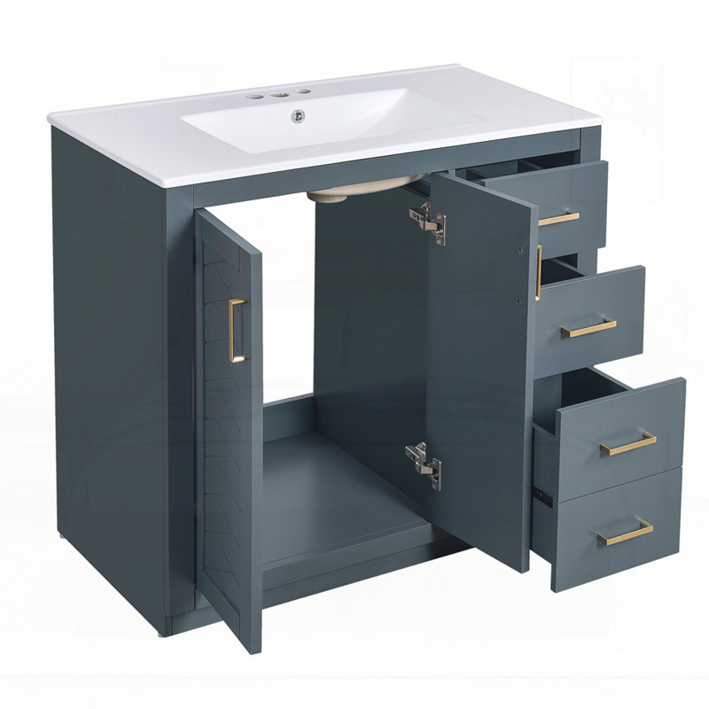 Meuble-lavabo 36 po avec lavabo en céramique, Bleu