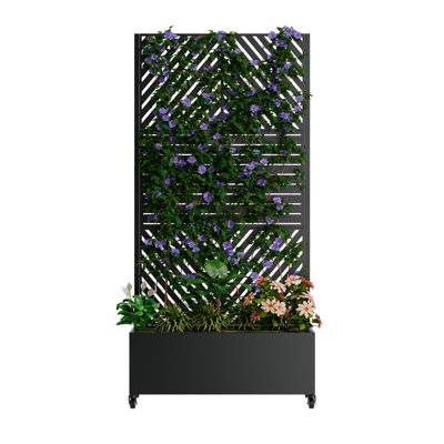 Metal Planter Box With Trellis Raised Garden Bed  With 4 Wheelstrellis & Privacy Screen For Climbing Plants
