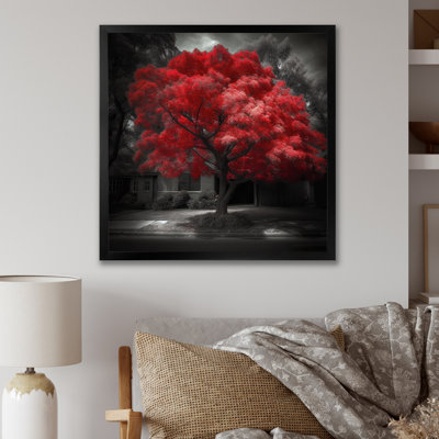 Red Tree Blossom Haven II - art mural floral pour salon
