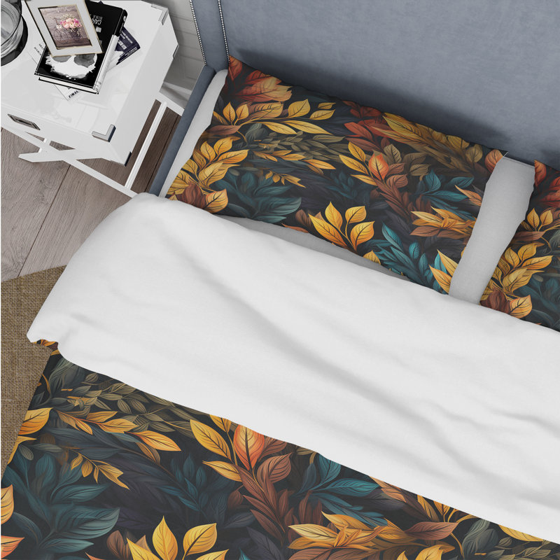 Ensemble de housse de couette jaune à feuilles d'automne rustiques, Housse de couette pour très grand lit et 2 très