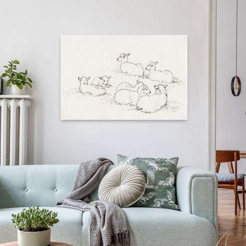 «Six Agneaux couchés», art mural rétro rétro, H 36 po x l 24 po