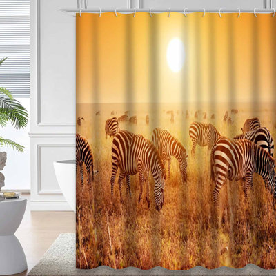 Tanzania Zebras Safari Sunset Wildlife Shower Curtain with 12 Hooks