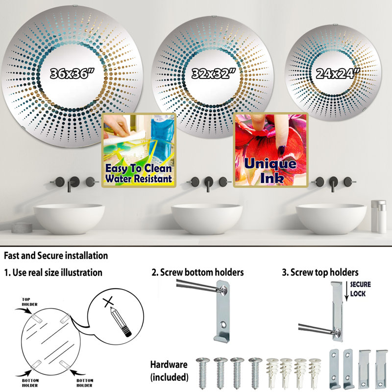Miroir Starburst, H 23,6 po x l 23,6 po, Or bleu sarcelle spirale océanique I