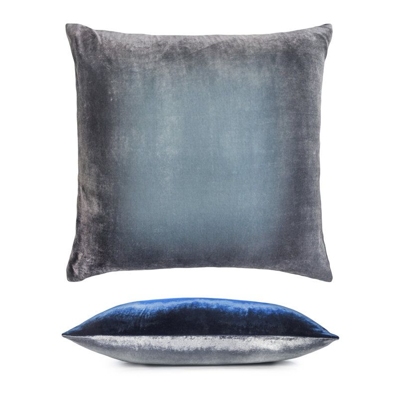 Two Tone Ombre Square Velvet Pillow Cover & Insert, 18" x 18", Dusk/Midnight