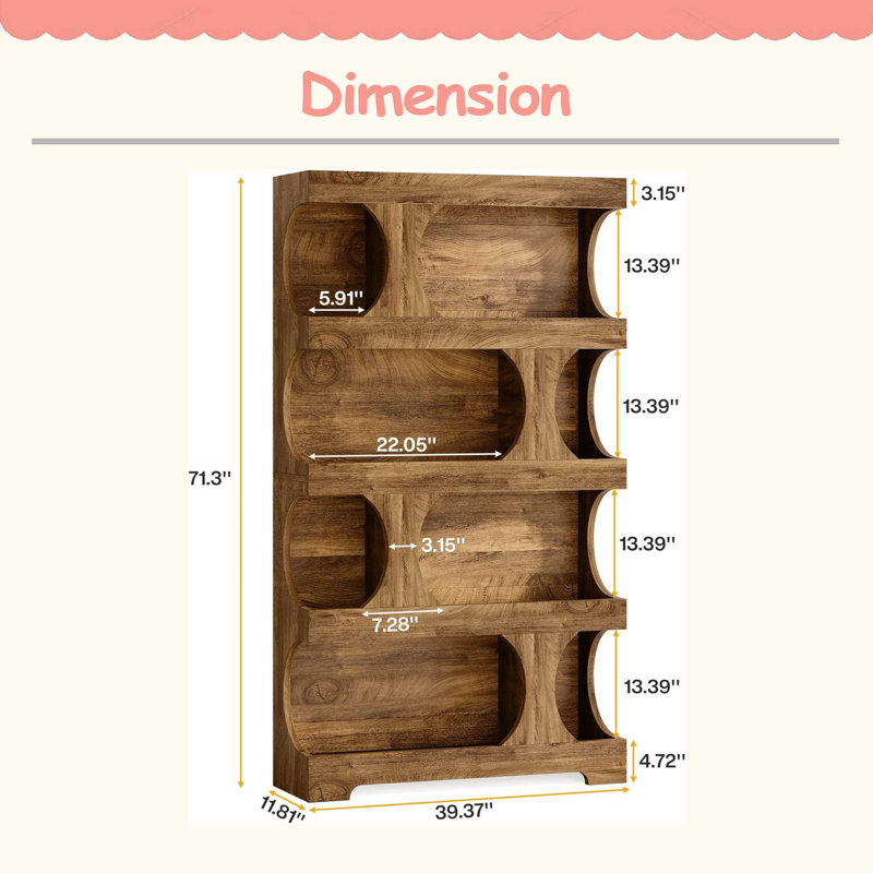 Generous Display Shelves,Contemporary Bookshelf,Freestanding Bookcase, Brown