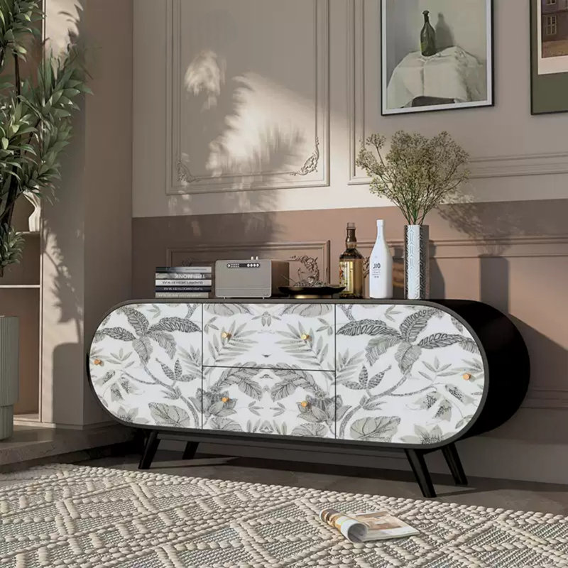 Double Drawer Double Door  Storage  Cabinet, Black/White