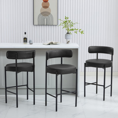 30" Modern Faux Leather Upholstered Bar Stool with Curved Low Back and Metal Frame