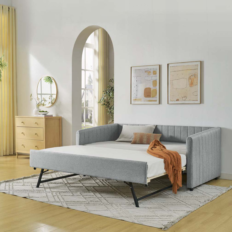 Daybed with Trundle Upholstered Sofa Bed, Gray, Twin