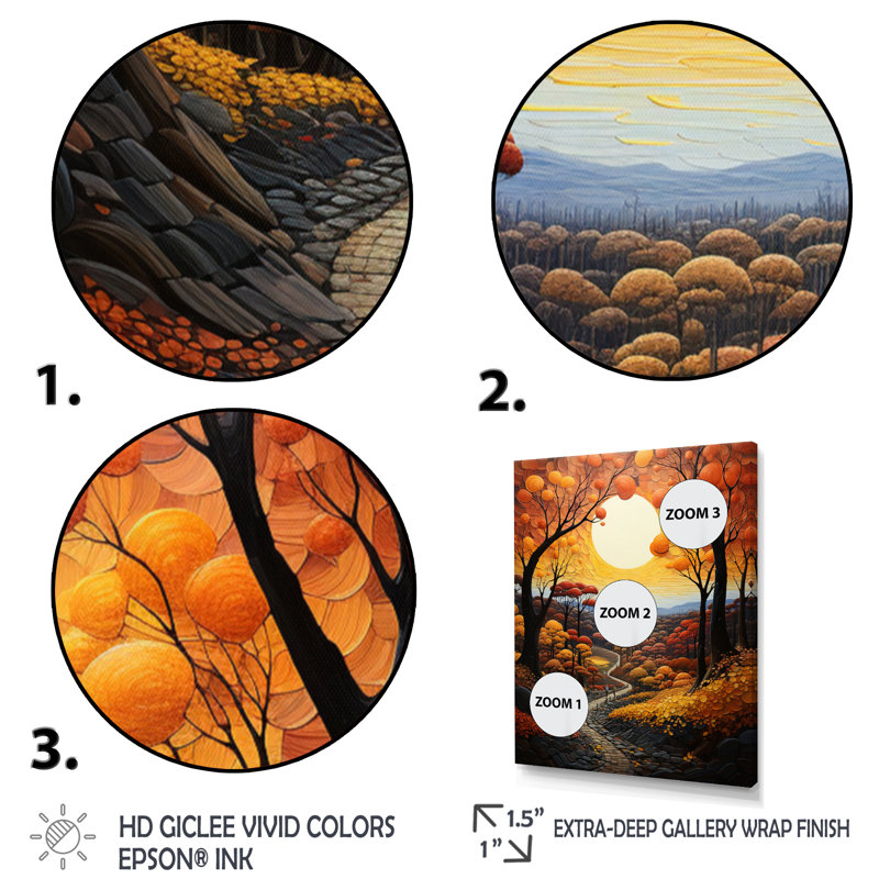 «Wattrelos Countryside Autumnal Canopy Patchwork I», reproduction d'art sur toile, Encadrement doré