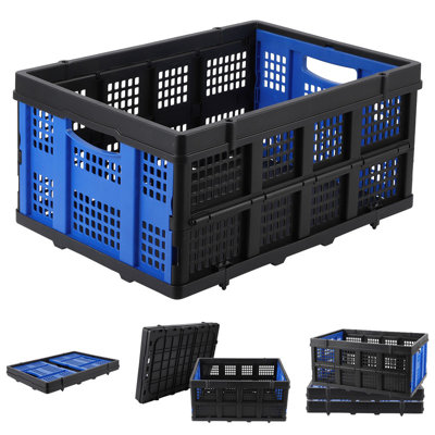 Caisse en plastique pliable, panier de rangement pliable, caisse utilitaire empilable avec poignée