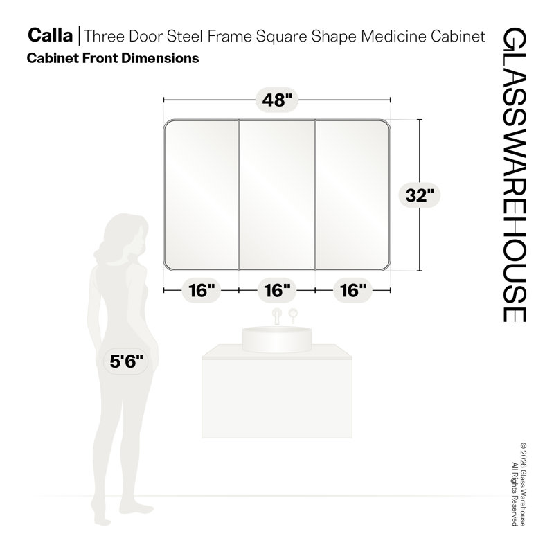 Three Door Steel Frame Square Shape Medicine Cabinet, White