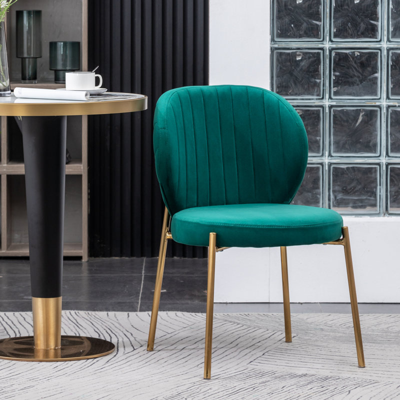 2 chaises de salle à manger en velours - Paire de coussins et de fabrication en métal, Vert