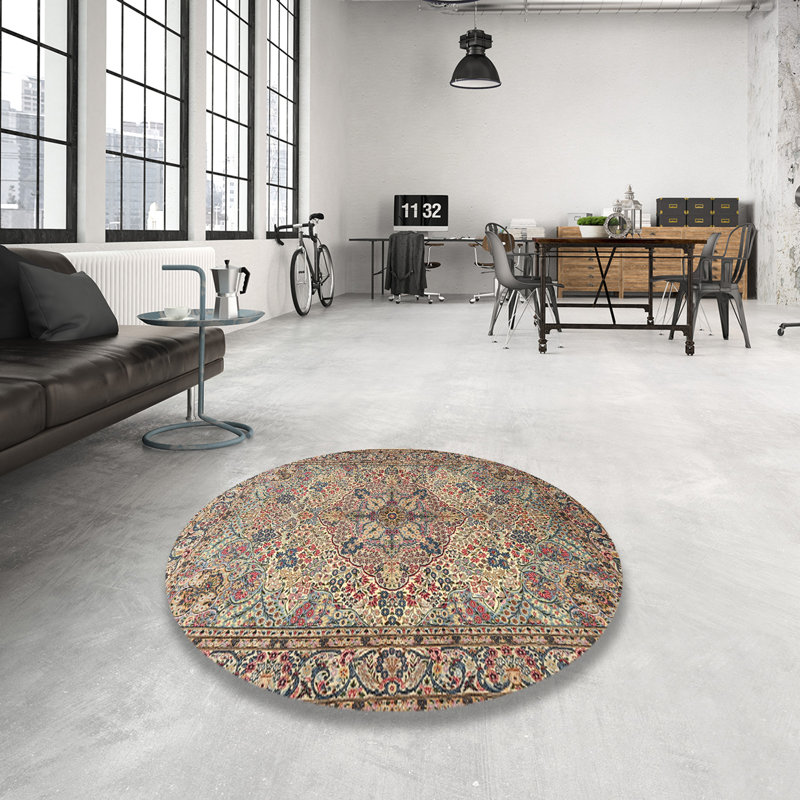 Tapis en laine beige / gris, Rond 6 pi