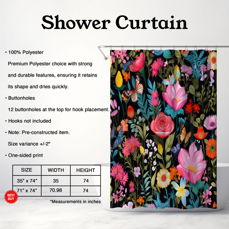Rideau de douche Blossom Beauty - Premium, H 74 po x l 71 po
