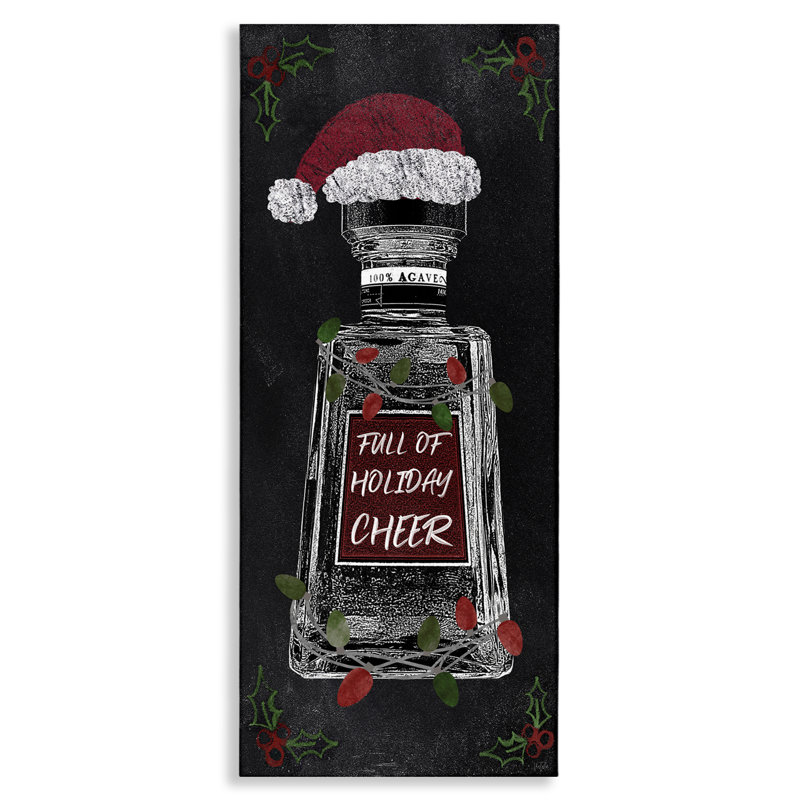 «Holiday Cheer Bottle», art mural sur toile par Natalie Carpentieri, H 40 po x l 17 po